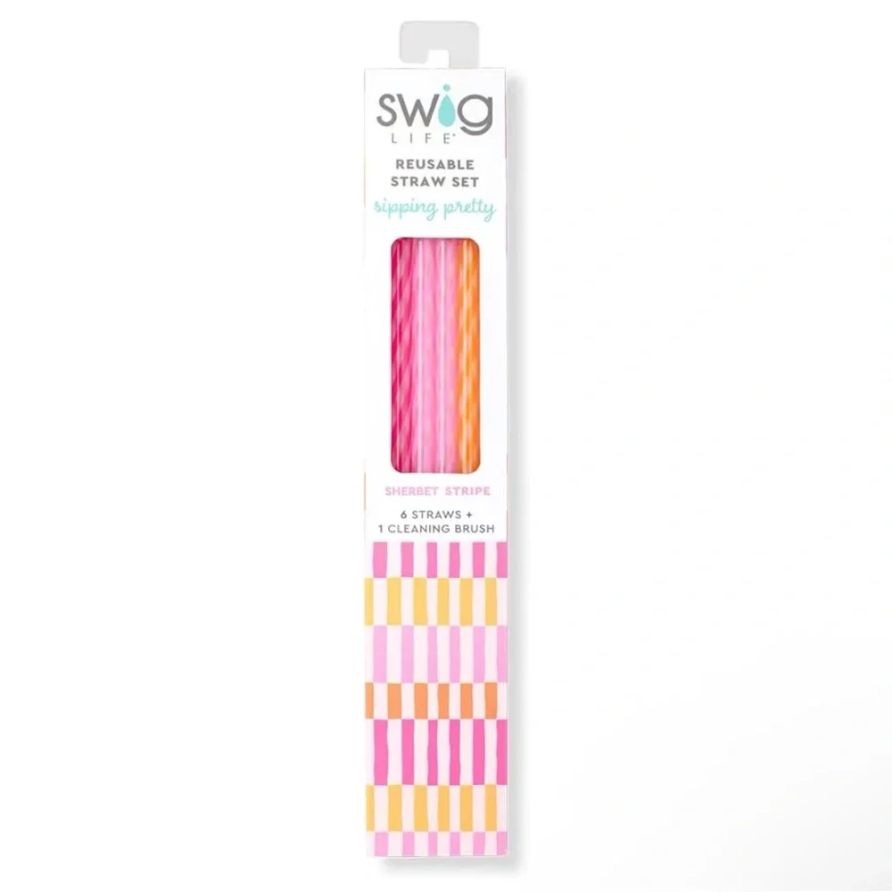 Swig Life NWT Reusable Glacier Stripe Tall Straw Set